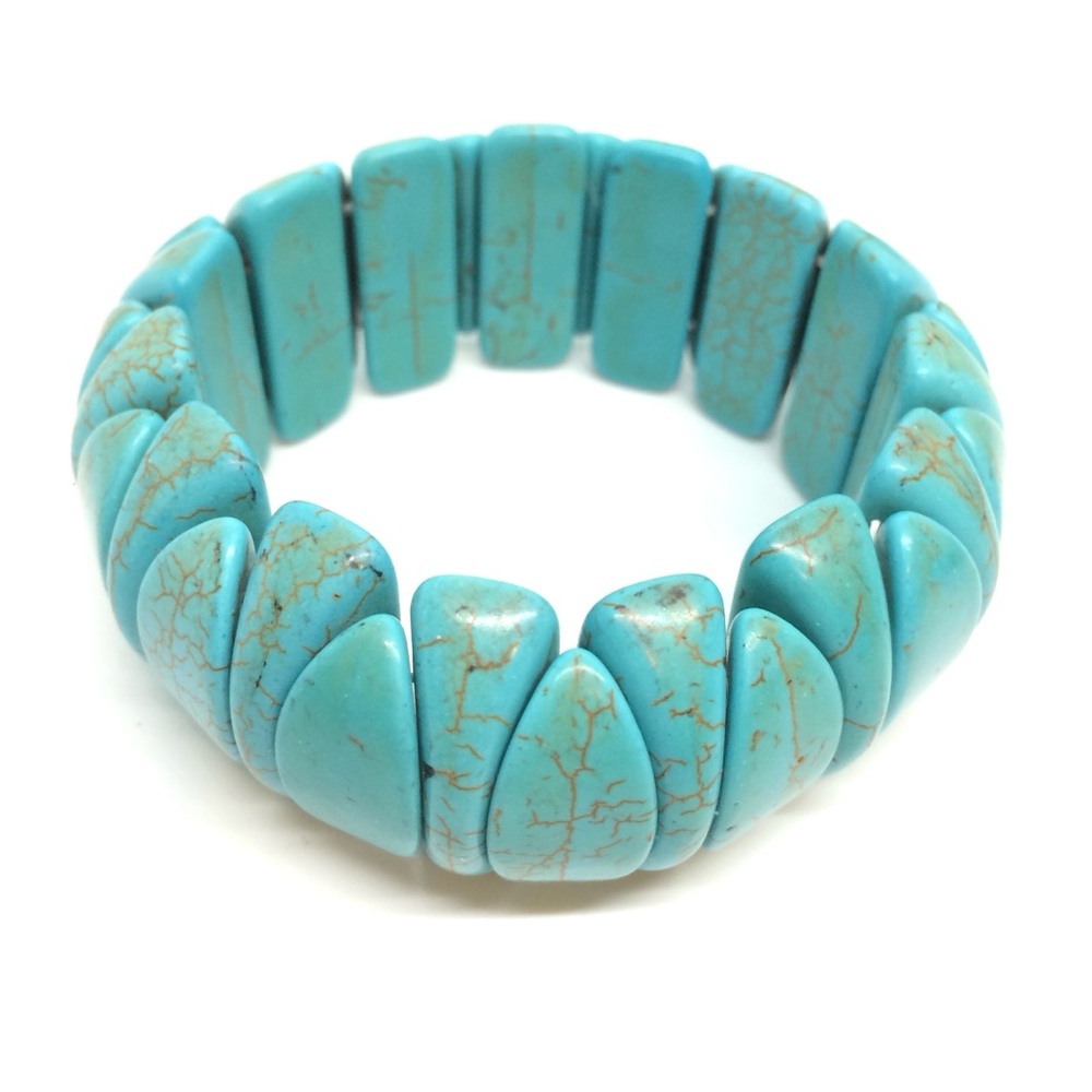 TURQUOISE COLORED GENUINE GEMSTONE BRACELET STRETCH STATEMENT BOHO CHIC CHUNKY